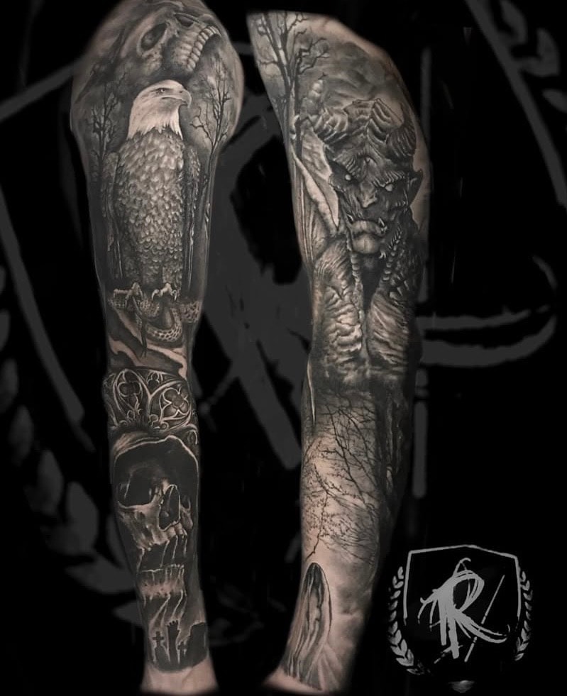 Eagle & Demon — Full Sleeve Both Sides