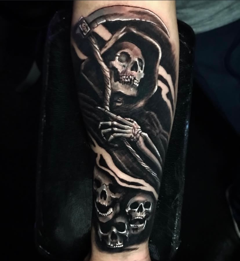 Grim Reaper & Skulls — Forearm