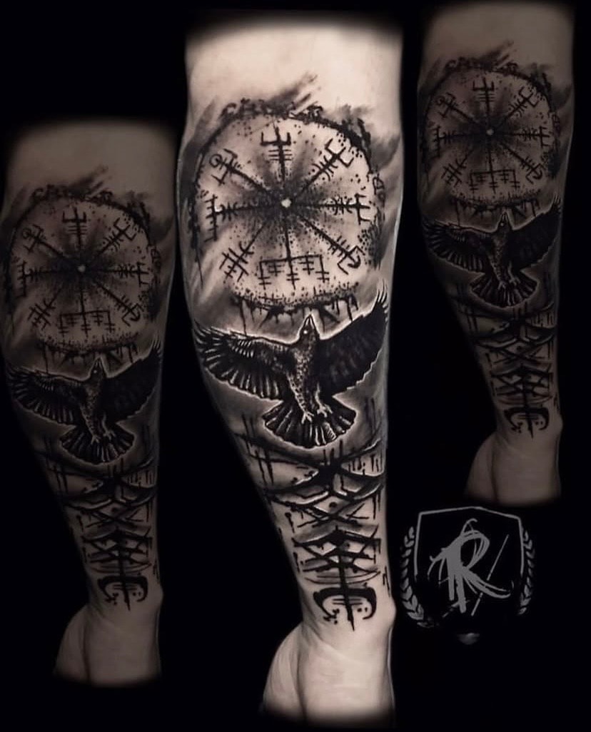 Vegvisir & Raven — Full Leg Sleeve