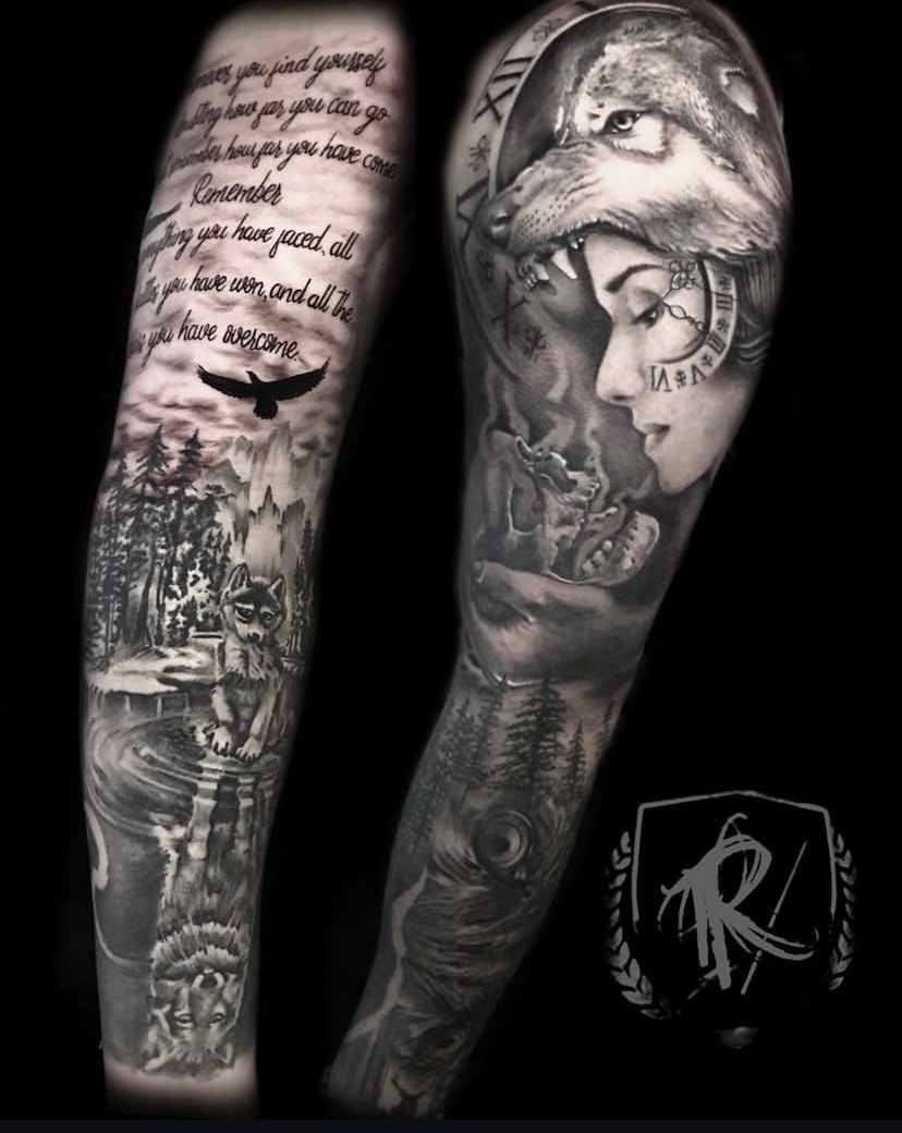 Wolf, Woman & Clock — Full Sleeve